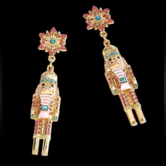 COLORFUL RHINESTONE NUTCRACKER EARRINGS - Picture 1 of 1